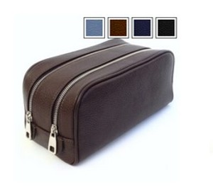 MIlano - Beauty-case doppio in pelle - 27 &times; 13 &times; 13 cm - colori: avio, blu navy, cioccolato, nero. Foto prodotto